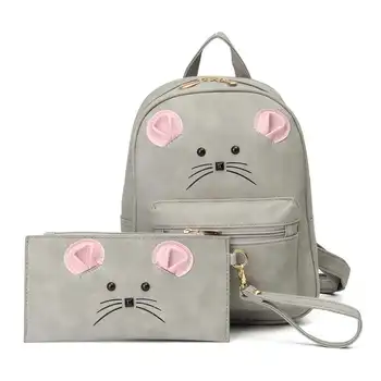 

2PCS Students Girls School Bag Campus Style Cute Cat Backpack Schoolbag Nylon Backpack Cartoon Bagpack Mochila Feminina
