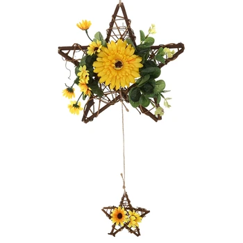 

Pentagram Rattan Circle Wall Simulation Flower Ornaments Wall Home Accessories