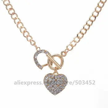 

100pcs/lot Full Zircon Love Pendant Collares Se Moda Chokers Necklaces Friends Gift Chain Necklace woman Jewelry Necklace
