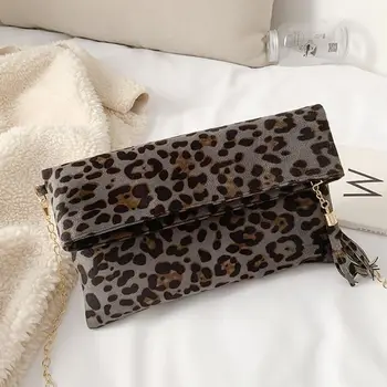 

Charming Tailor Leopard Clutch Bag for Women Tassel Foldover Clutch Dressy Purse 63HC