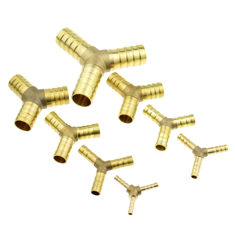 Brass Splicer Pipe Fitting Y Shape 3 Way Hose Barb 4mm 6mm 8mm 10mm 12mm 16mm Copper Barbed Connector Joint Coupler Adapter