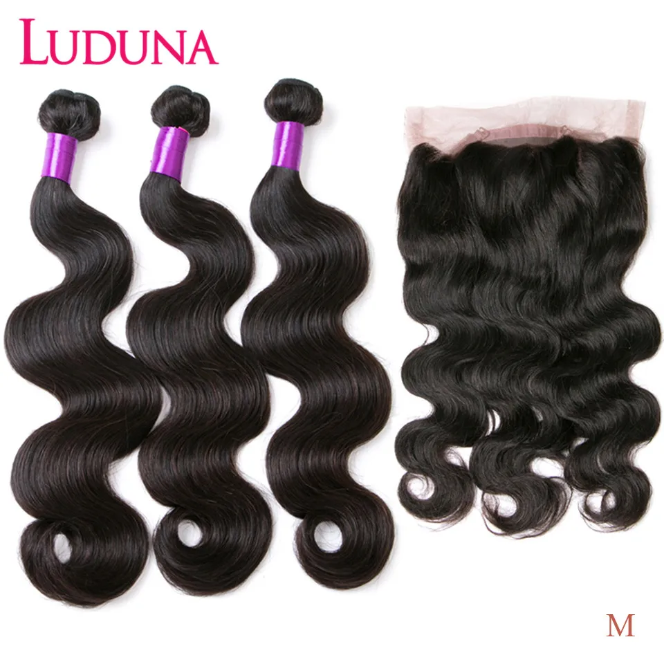 Luduna 360 Lace Frontal With Bundle Body Wave Hair Weave Bundles Closure Remy for black woman | Шиньоны и парики