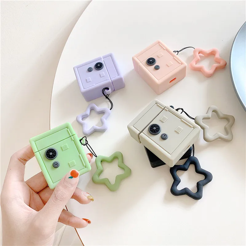 Для AirPod 2 Чехол 3D коробка безопасности кофр Strongbox стальной безопасный мультяшный