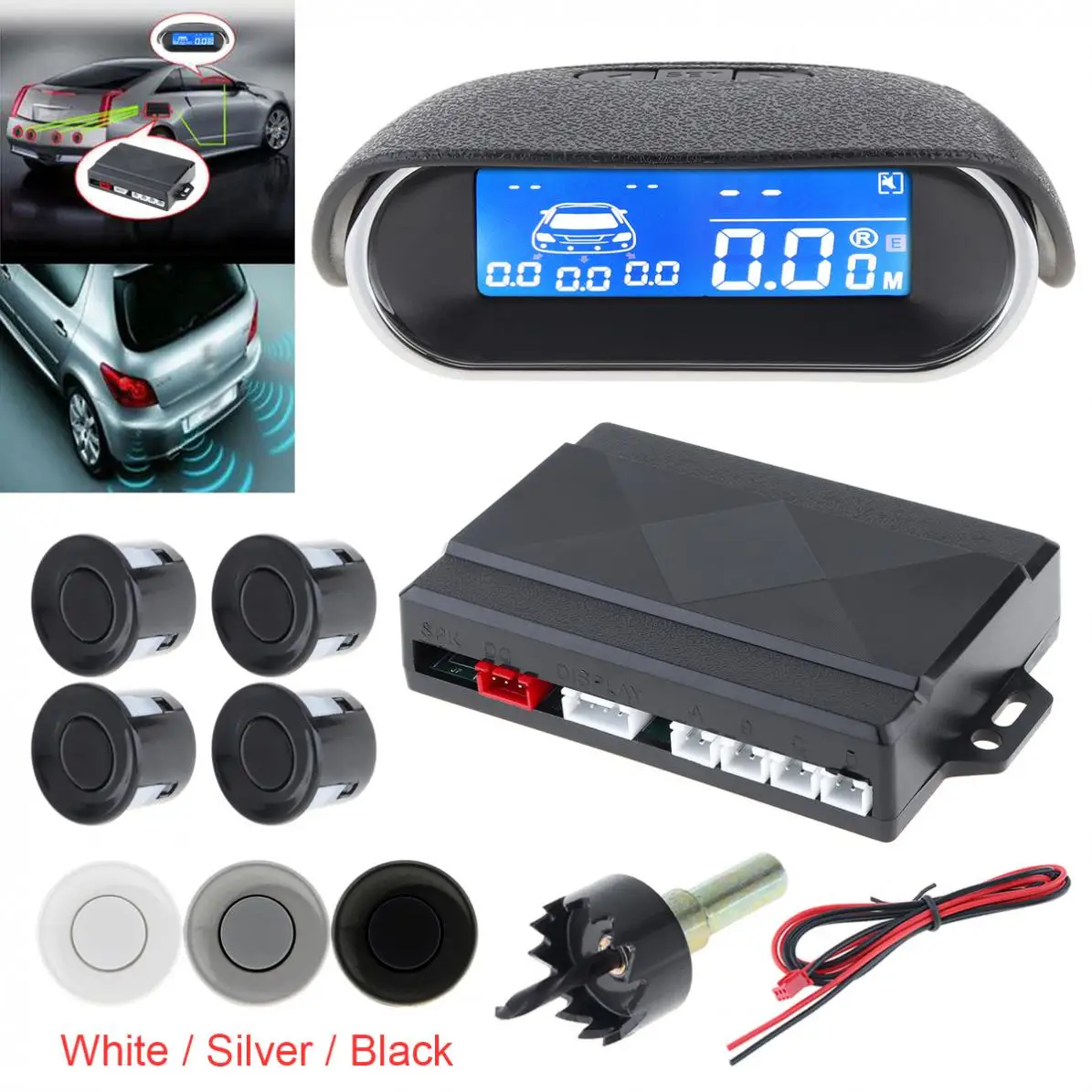 

Full Digital Distance LCD Display Car Monitor Parking Sensor Auto Radar Detector 4 Sensors Alarm Indicator Reverse Backup Radar