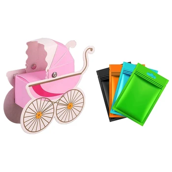 

40Pcs Candy Box Baby Party Supplies Baptism Gift Box & 200 Pcs Aluminum Foil Bags Flat Food Storage Bags