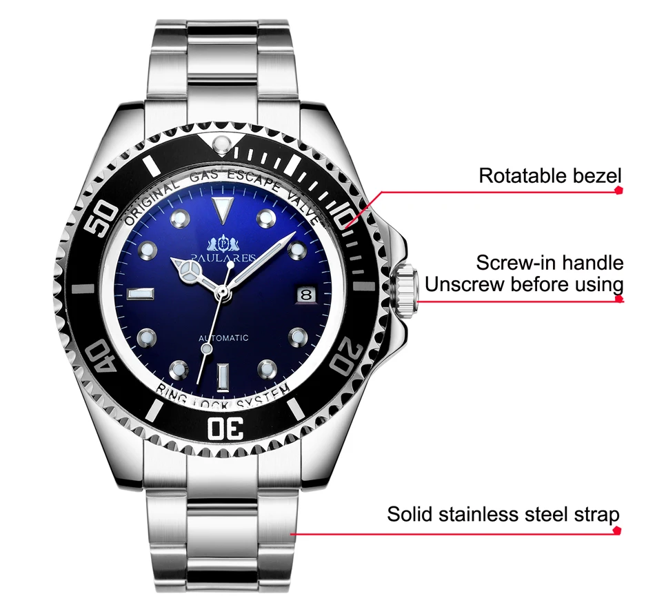 Automatic Self Wind Mechanical Stainless Steel Strap Gold Silver Gradient Black Blue Dial Date Business Men_voghion.com