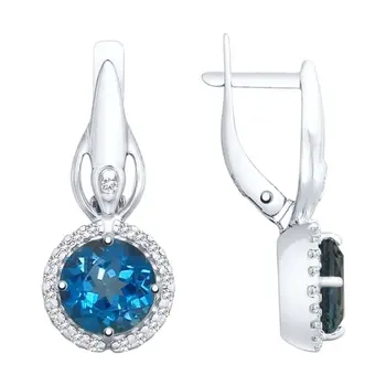 

SOKOLOV Silver earrings with stones with blue topaz and cubic zirconia, fashion jewelry, silver, 925, women's male