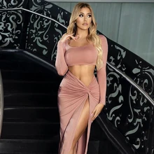 HUAN BEAUTY, новинка, женская сексуальная двухсекционная юбка с длинным рукавом, раздвинутая, для женщин, облегающая, для ягодиц, вечерние, юбка, осень, размер плюс, HBD854