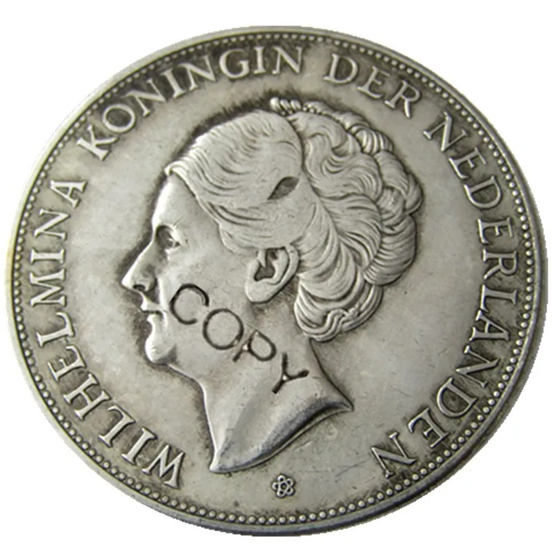 

Netherlands,A Set Of(1929-1943) 10pcs 2 1/2 Gulden Wilhelmina Silver Plated Copy Decorative Coin