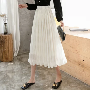 

2020 Spring New Style Elegant Slimming High Waist Skirt Mid-length A- line Pleated Pleated Skirt