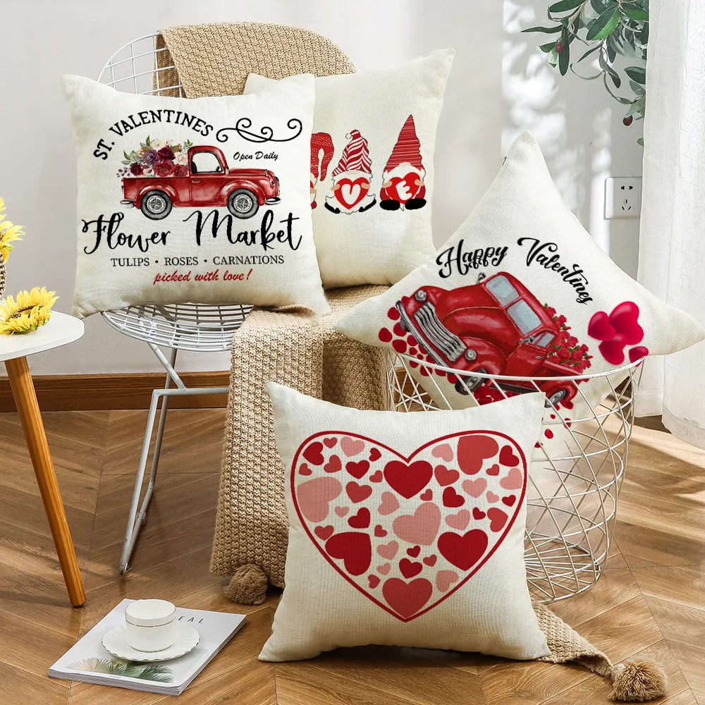 

Red Sweet Couples Printed Pillow Case Carton Lovers Photo Pillow Cover for Home Sofa Decorative Cushion Cover 45x45cm