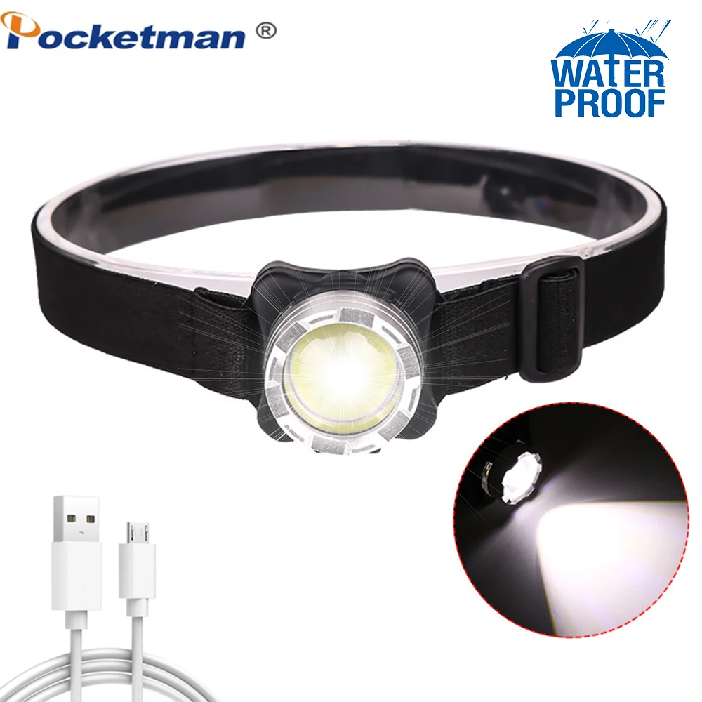 

Powerful COB LED Headlight USB Rechargeable Headlamp with Built-in Battery Waterproof Head torch white red light for adults camp