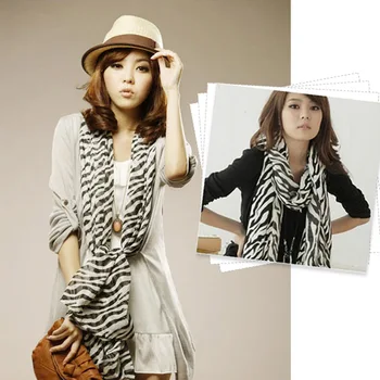 

Newly Fashion Women Zebra Animal Prints Scarf Long Large Stripe Chiffon Scarves Shawl Cape FIF66
