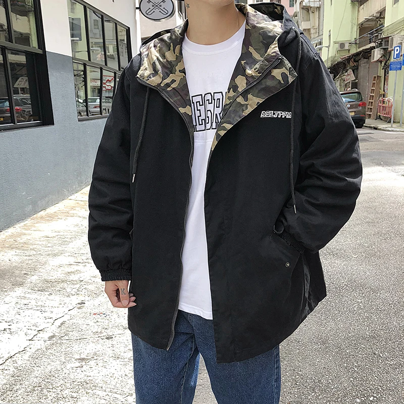 Осенняя новая Оригинальная уличная мода ретро Harajuku Ins Tide мужская двусторонняя камуфляжная Повседневная куртка с капюшоном