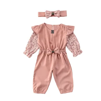 

2020 New Pudcoco 0-5Y Summer Fashion Toddler Baby Girls Rompers Headband Lace Ruffles Long Sleeve Floral Overalls Clothes