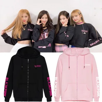 

2019 Fashion Kpop Blackpink Member Name Printing Zipper Hoodie Jacket Autumn Winter Jennie Lisa Same Sweatshirt Drop Shipping