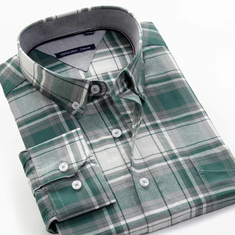 

XXL-10XL High Quality Soft 100% Cotton Shirt 2019 Autumn New Youth Men's Business Casual Plaid Long Sleeve Shirt Large Size