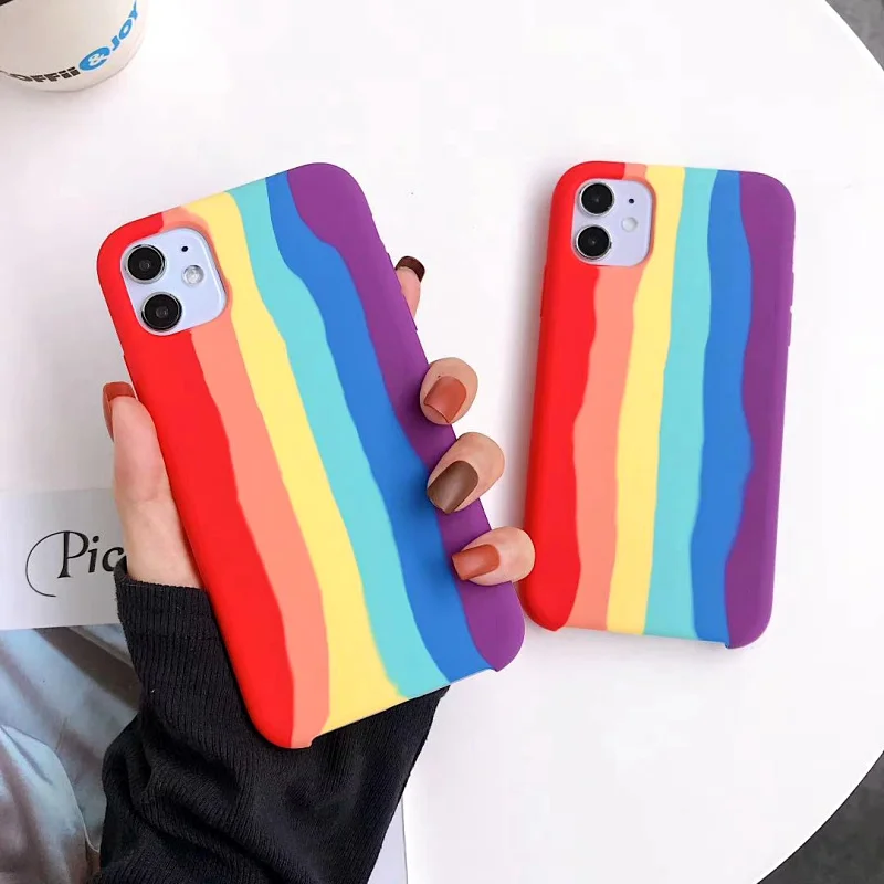 

For iPhone 11 Rainbow Case Silicone Soft Back Cover For iPhone 11 12Pro XS Max X 8 7 6s Plus 11 XR Case WITH/ Without LOGO Cover