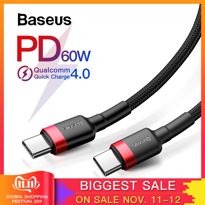 

Baseus USB C to USB Type C Cable for Xiaomi Redmi Note 8 Pro Quick Charge 4.0 PD 60W Fast Charging for MacBook Pro Charger Cable