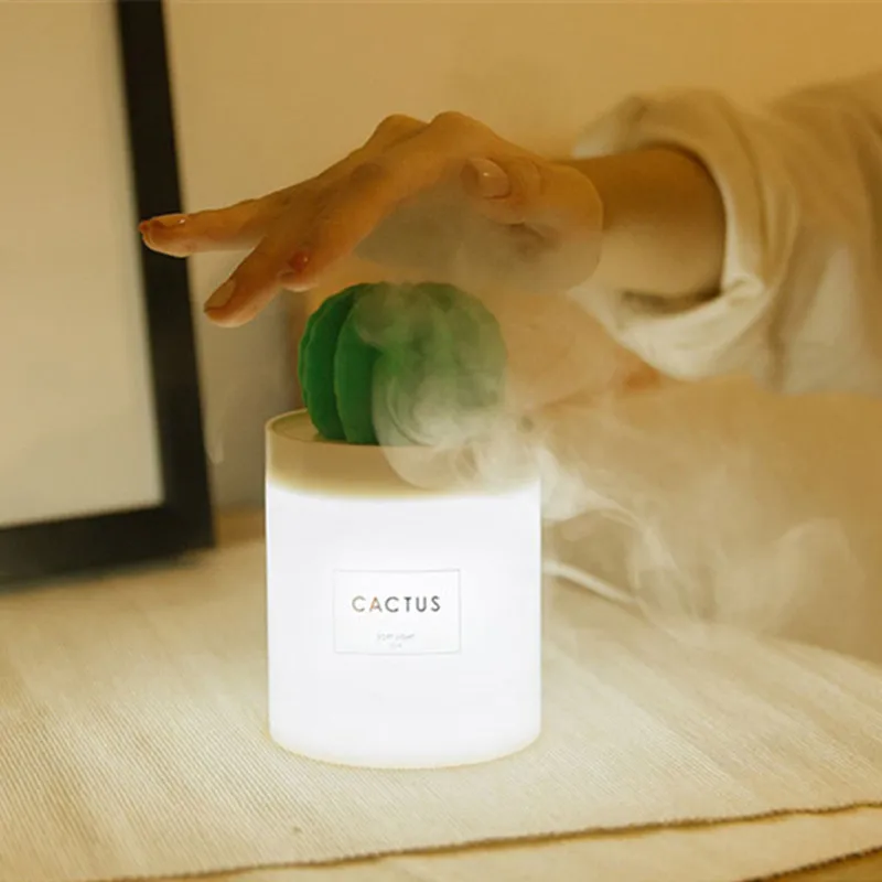

280ml USB Air Humidifier Cactus Timing Aromatherapy Diffuser Mist Maker Fogger Mini Aroma Diffuser With Night Light for Home