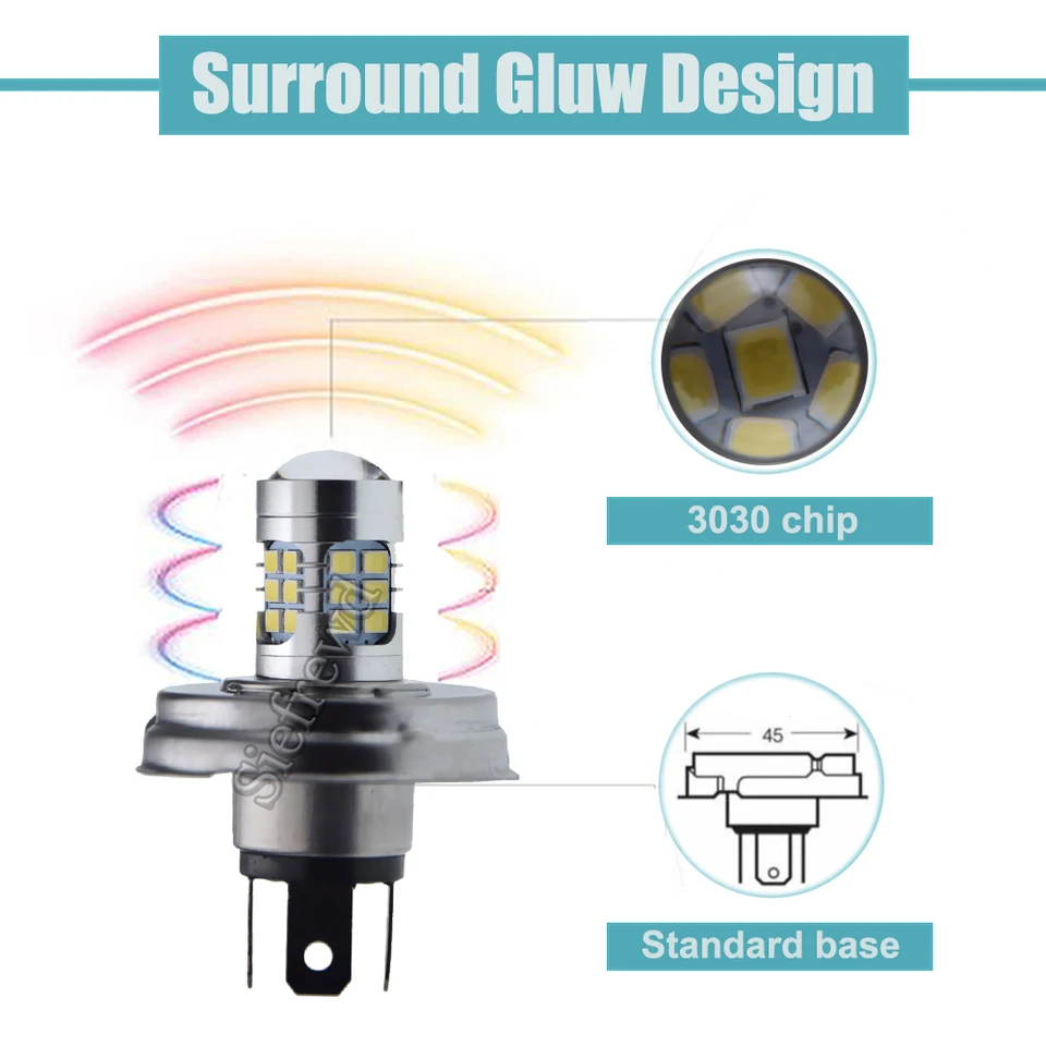 Lampadina Moto LED Siefrewd P45T R2 30SMD Bianca 6000K – 6V/12V Hi/Lo Beam, 24 Chip 2835