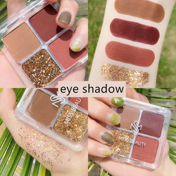 

4-color Mini Eyeshadow Palette Sequins Pearly Matte Eyeshadow Four Square Grid Long Lasting Waterproof Eye Shadow