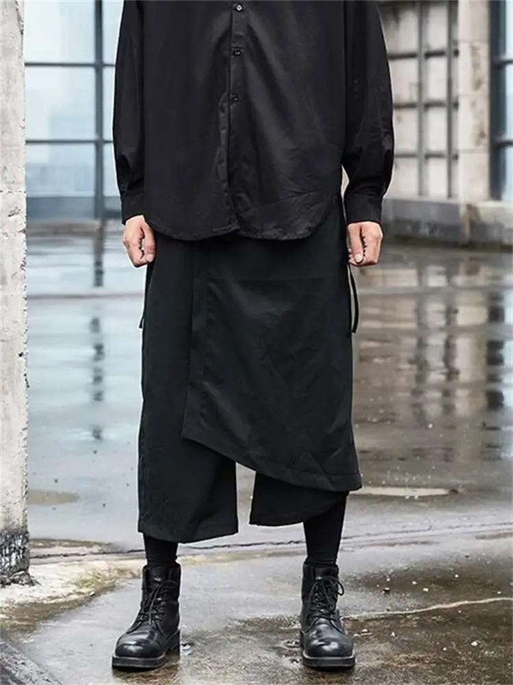 

Men's Trouser Skirt Spring And Autumn New Singer Performance Dress Dark Black Loose Lovers With Large Size Nine Wide Leg Pants