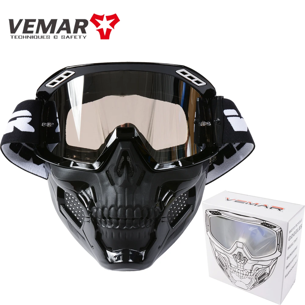 Vemar Motorcycle Goggles Anti-fog Dust-proof Detachable Uv Protection Ski Bike Goggles Open Face Wind-proof Mask With Air Vents motorcycle sunglasses for small facesmotorcycle eyeglasses Helmets & Protective Gear