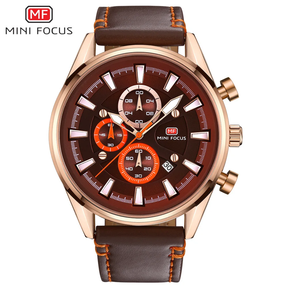 

Minifocus Fox MEN'S Quartz Watch Leather Belt Date Three Eye Waterproof Night Light Watch 0083G
