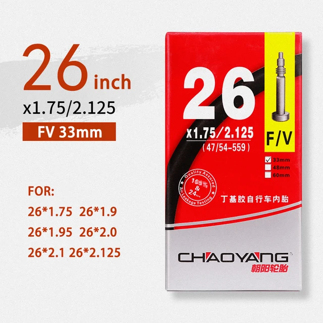 CHAOYANG MTB Bicycle Tube ROAD 26 27.5 29 inch 1.75-2.1/2.35 FV 33mm 48mm Mountain Bike ROAD Inner Tire 26x1.75-2.125-FV33mm