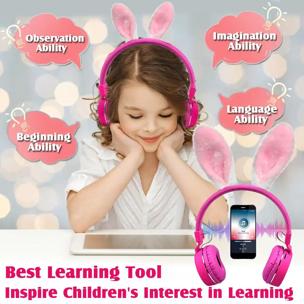 Kids Bluetooth 5 0 Headphones Fluffy Rabbit Ears Headset Foldable Earphone Support TF Card FM Aux In for Boys Girls Birthday Gif