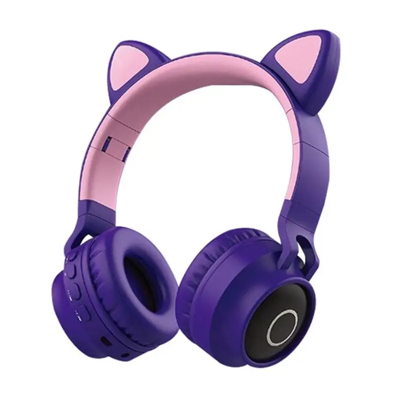 Foldable Cat Ear Headset LED Lights Wireless BT Music Headphones for Kids Girls sky blue purple pink gray green