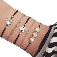 5 шт./компл. Богемия с украшением в виде кристаллов вафли пункт «любящее сердце» полые оболочки серебряный браслет набор Для женщин сексуальный пляжный браслет аксессуары
