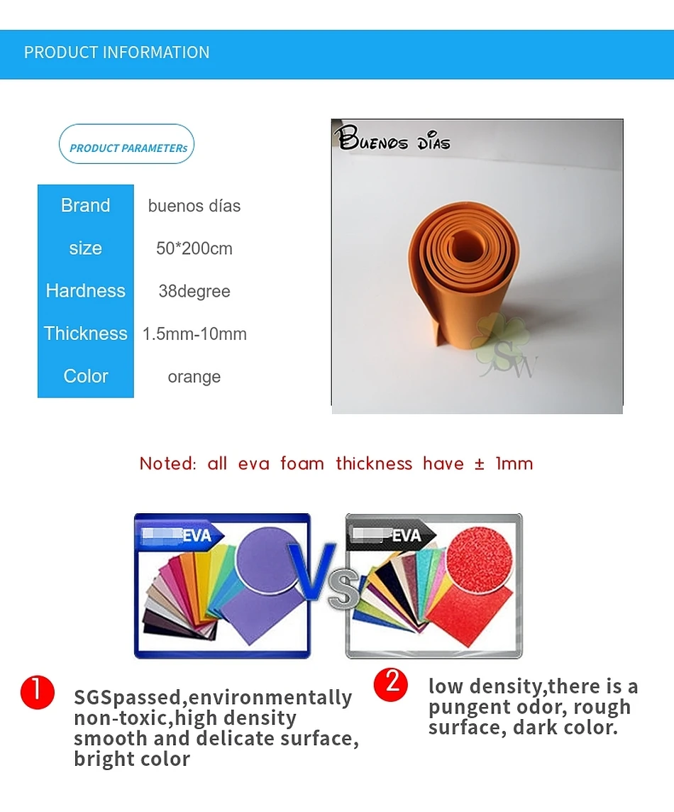 Buenos dias 5 мм толщина оранжевый цвет без отверстия Гома Eva лист пены, косплей детей школы ручной работы материал размер 50 см* 200 см