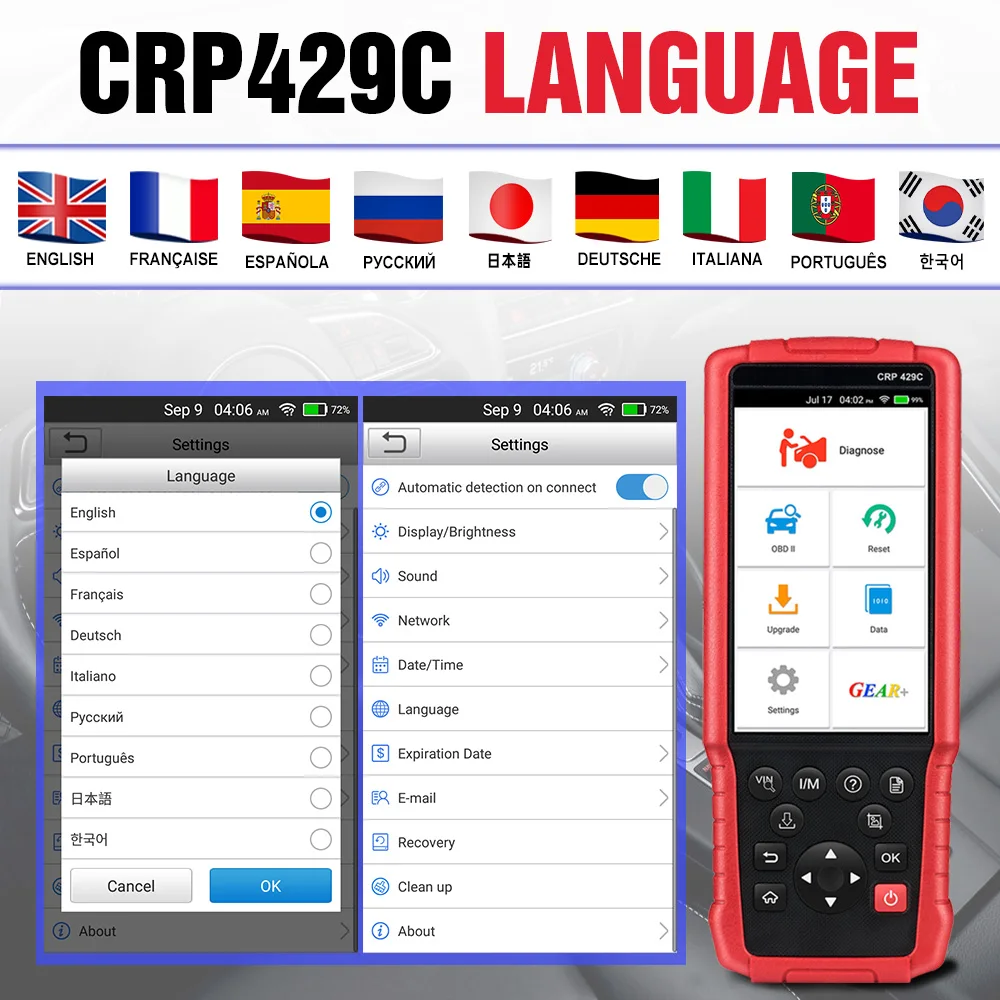 automotive battery charger LAUNCH X431 CRP429C OBD2 Scanner Auto TPMS OIL DPF Reset Car ENG ABS SRS AT System Diagnostic Tools Brake Fluid Tester as Gift cheap car inspection equipment