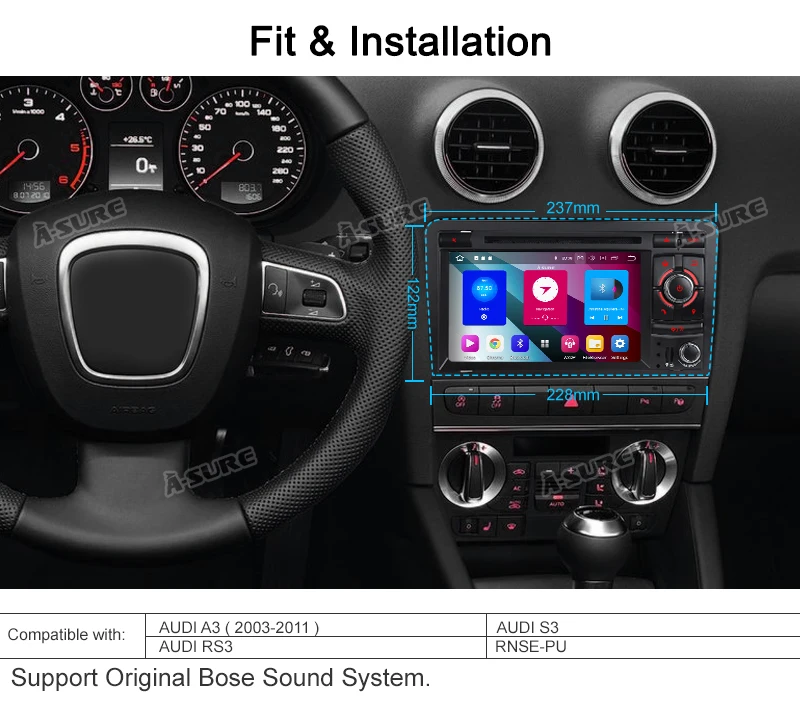Clearance A-Sure 2 Din 7 Inch Android 9.0 Car Radio DVD GPS Player For Audi A3 (2003-2011) S3 RS3 RNSE-UP Navigation With 4GB RAM 8 Core 4 Clearance A-Sure 2 Din 7 Inch Android 9.0 Car Radio DVD GPS Player For Audi A3 (2003-2011) S3 RS3 RNSE-UP Navigation With 4GB RAM 8 Core 4