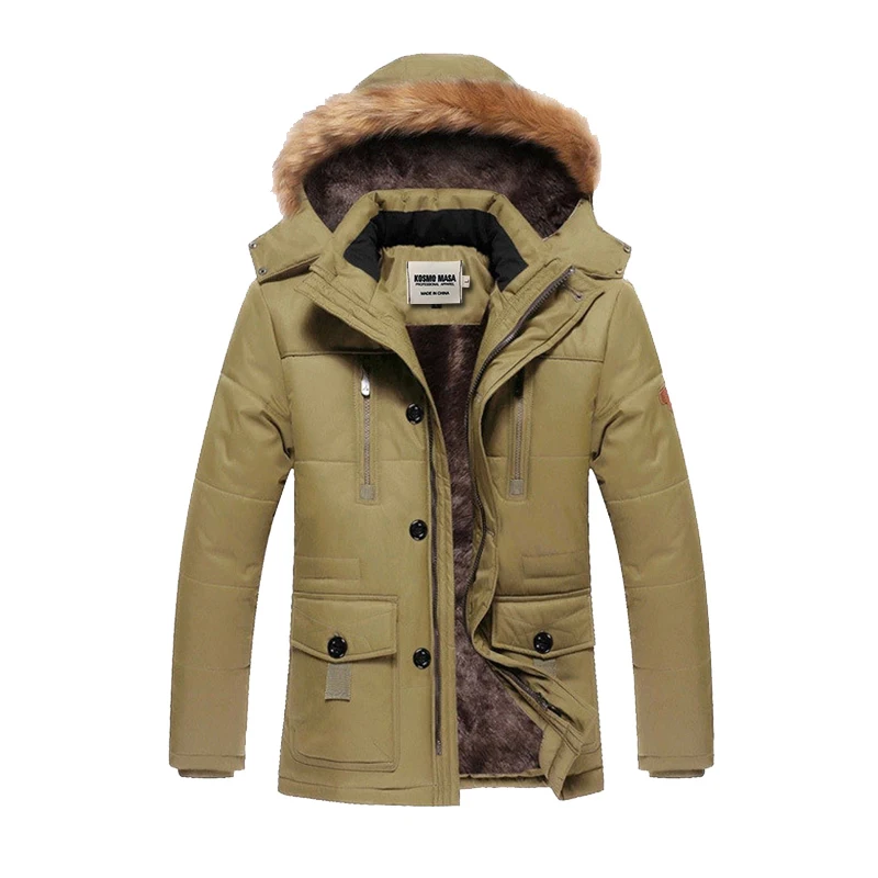 KOSMO MASA теплая Длинная зимняя мужская куртка с капюшоном водонепроницаемые военные Большие размеры куртки пальто Толстые повседневные пуховики для мужчин MP037