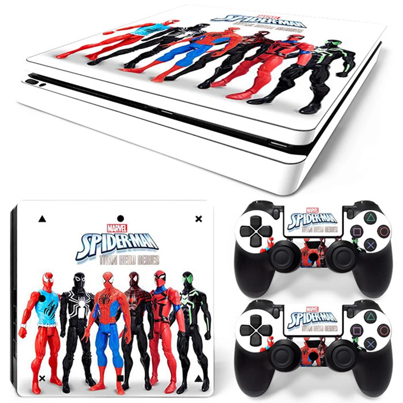 Marvel Spider Man Deadpool Sticker Cover Wrap Protector Skin For Sony PS4 Slim Console & 2PCS Controller Skin Decal For PS4 Slim 