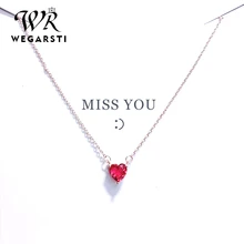 WEGARASTI Серебро 925 ювелирное ожерелье Красное сердце цепочка Кристалл простое ожерелье с подвеской для женщин Свадебное ювелирное изделие
