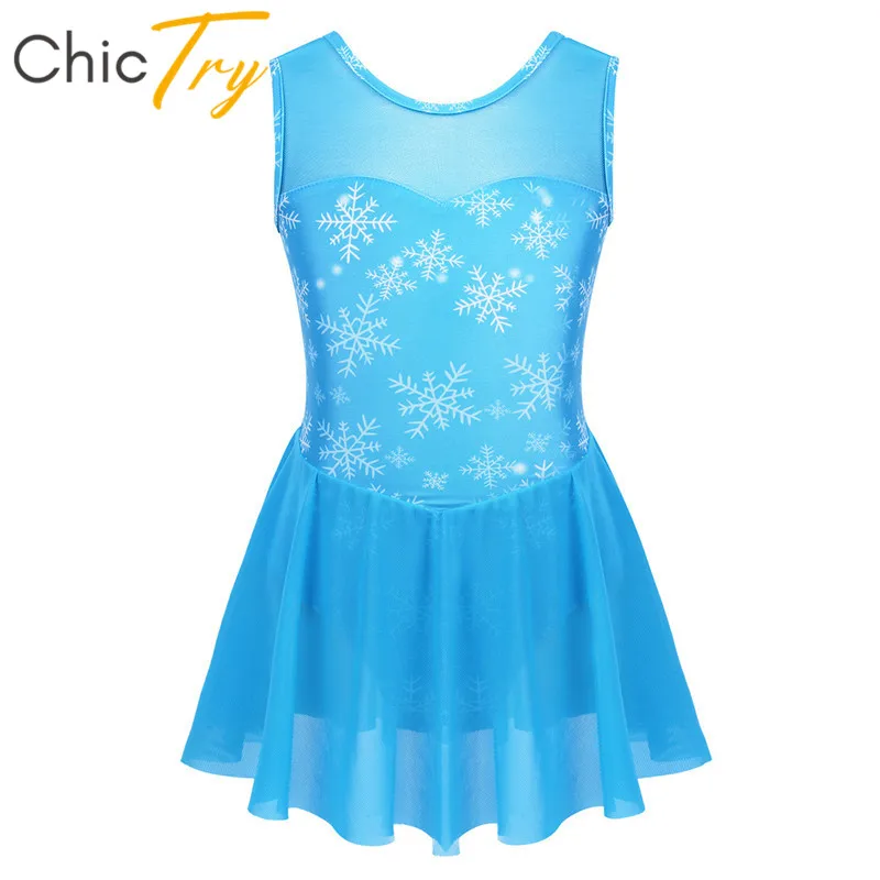 

ChicTry Kids Princess Dancewear Sleeveless Mesh Splice Snowflake Pattern Gymnastics Leotard Girls Ballet Dress Ballerina Costume