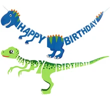 Banderines de dinosaurio de feliz cumpleaños, suministros de fiesta de dinosaurio, decoraciones de fiesta de cumpleaños de dinosaurio, guirnalda colgante para fiesta de niños, banderas