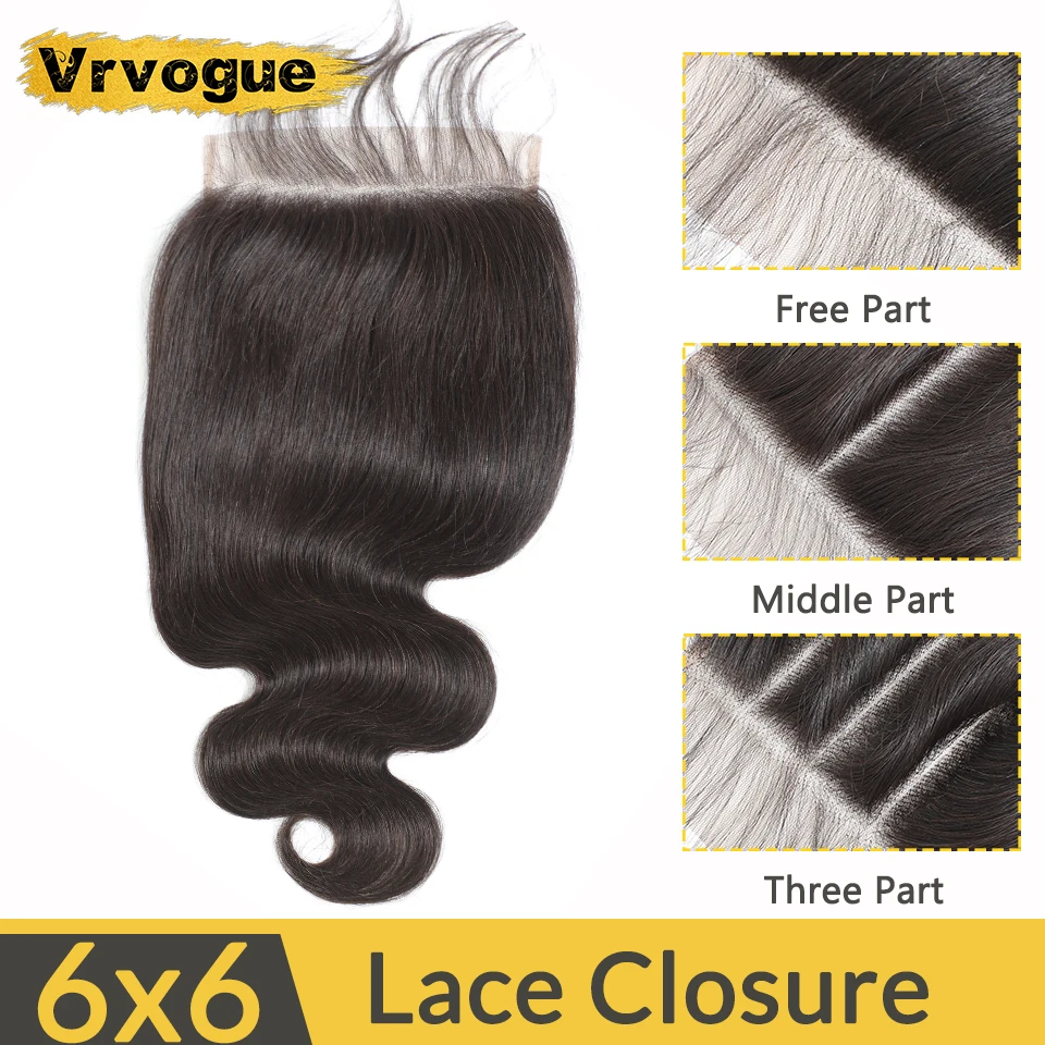 

Vrvogue Hair 6x6 Lace Closure Peruvian Body Wave Closure Free/Middle/Three Part 8-22 Inch Remy Human Hair Hd Lace Closure