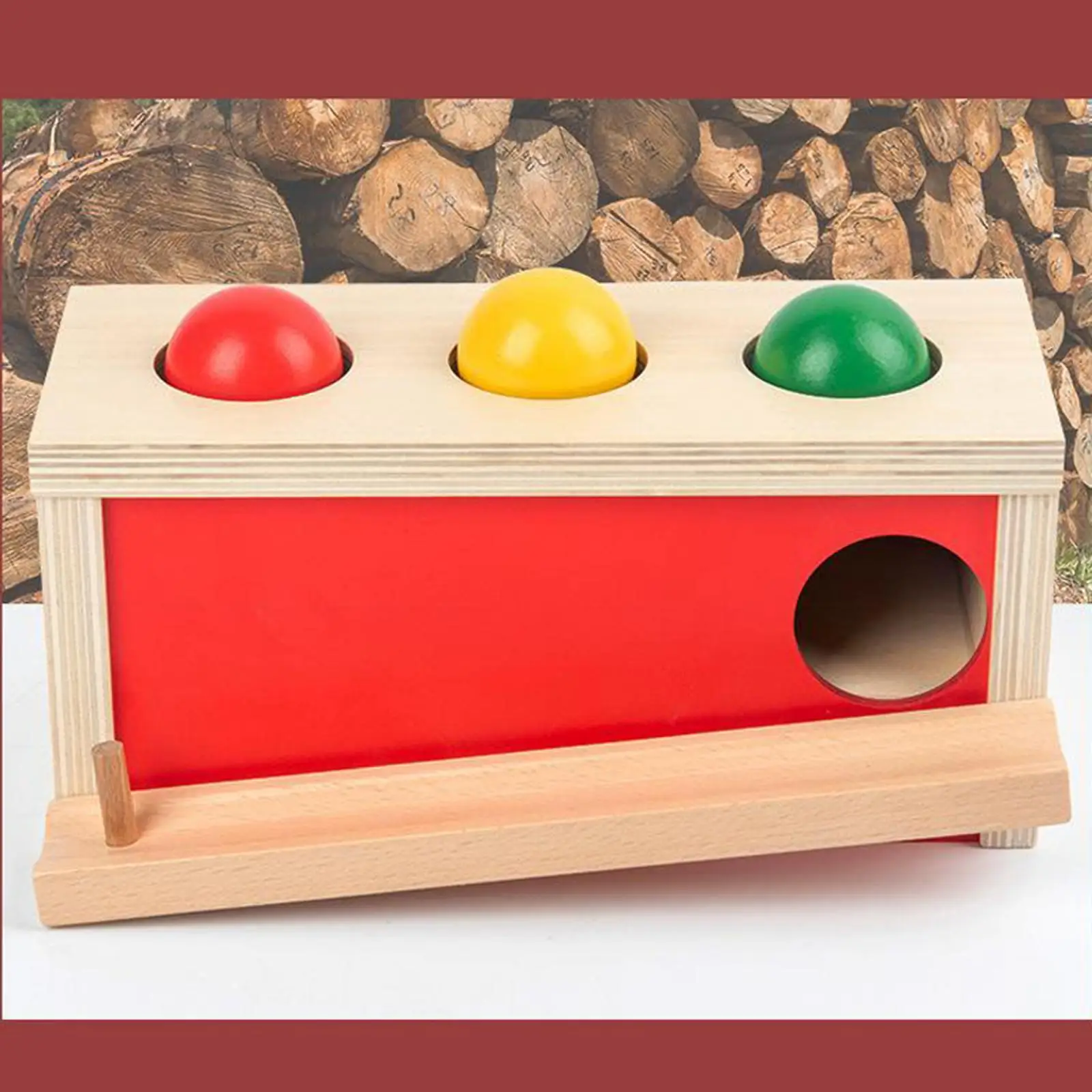 Montessori Object Permanence Box Wooden Toy Tray and Ball Drop Yellow Red Green Balls Baby Learning Toys