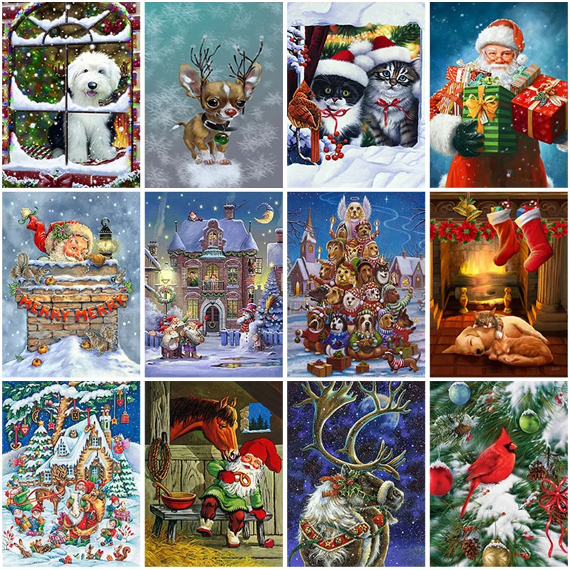 

DIY 5D Diamond Painting Christmas Cat Diamond Embroidery Elk Cross Stitch Full Round Drill Rhinestones Home Decor Christmas Gift