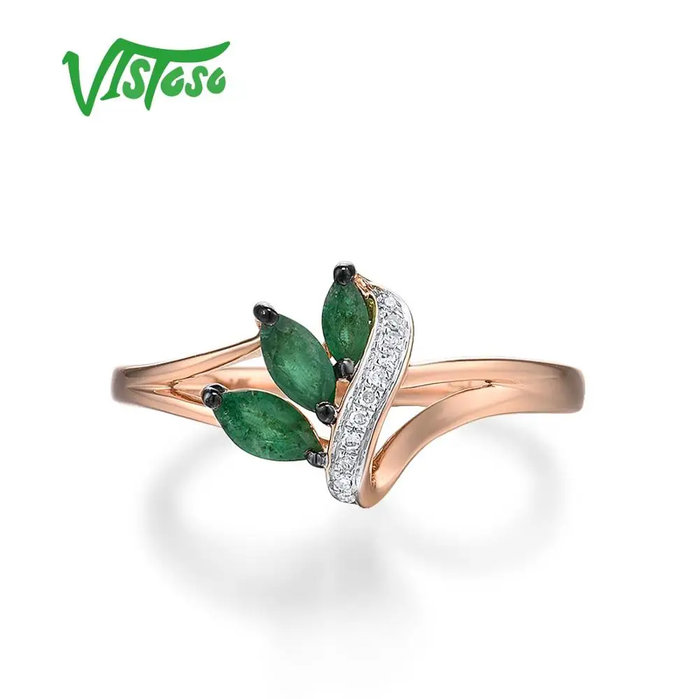 VISTOSO Gold Rings For Women Genuine 14K 585 Rose Gold Ring Magic Emerald Sparkling Diamond Engagement Anniversary Fine Jewelry 2