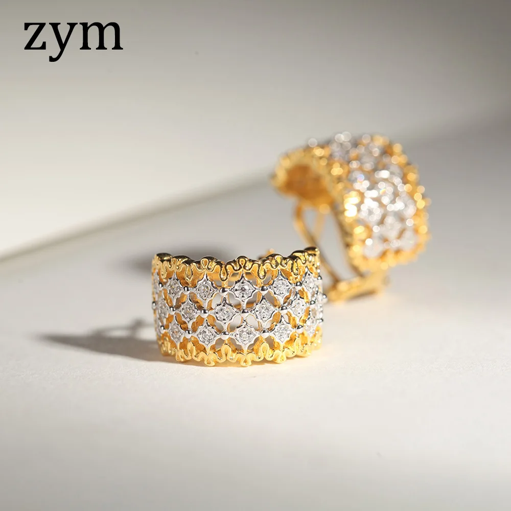 ZymPopular бренд S925 чистое серебро полые серьги высокое качество 5А циркониевые Серьги Ретро Ремесло кружево Miyan женские роскошные серьги