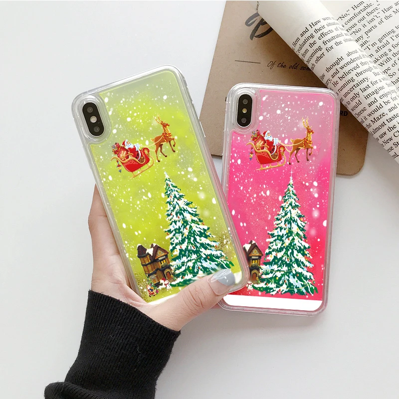 Рождественский Подарочный чехол Quicksand для телефона iPhone 11 Pro Max X XR XS светящийся 7 8 6