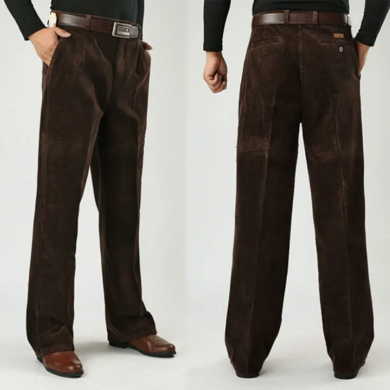 Winter Men's Cashmere Casual Pants Men's Cotton Corduroy Double Pleated