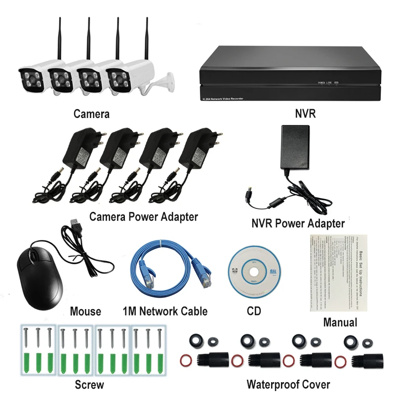 HJT 4CH H.264 WI-FI 720P 1.0MP комплект ip-камеры 8CH NVR 4IR Ночное видение Onvif2.1 комплект для камеры видеонаблюдения мониторинга безопасности