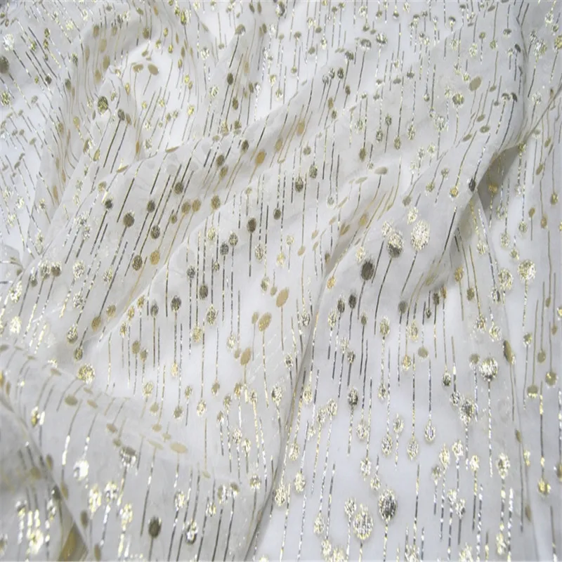 10 момме металлик люрекс шелковая ткань 44 дюйма Ширина популярный узор органический Мягкий Шелковый материал ткани для одежды - Цвет: white